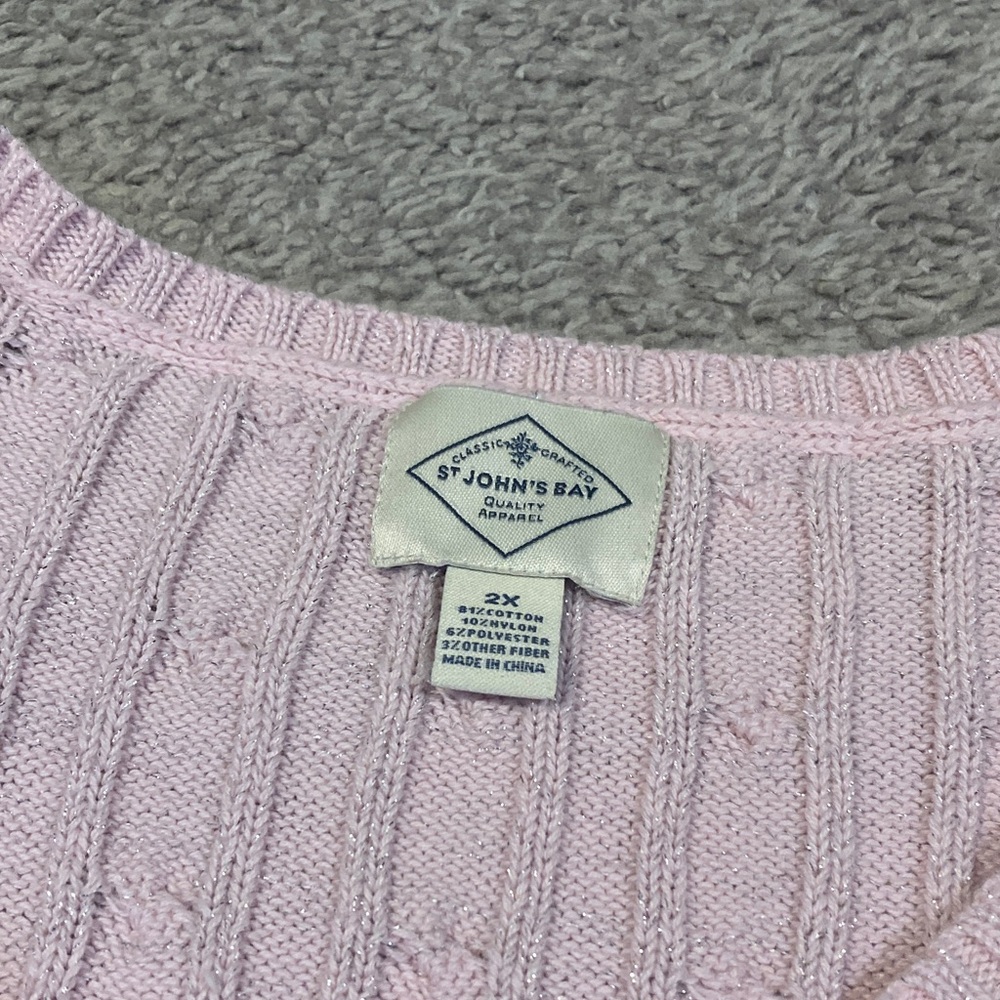 St. John's Bay Pink Cable Knit Sweater - Picture 2 of 7